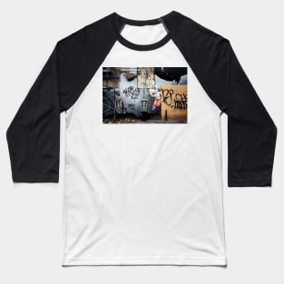 Decaying urban brick wall with graffiti paint and street art in New York City Baseball T-Shirt